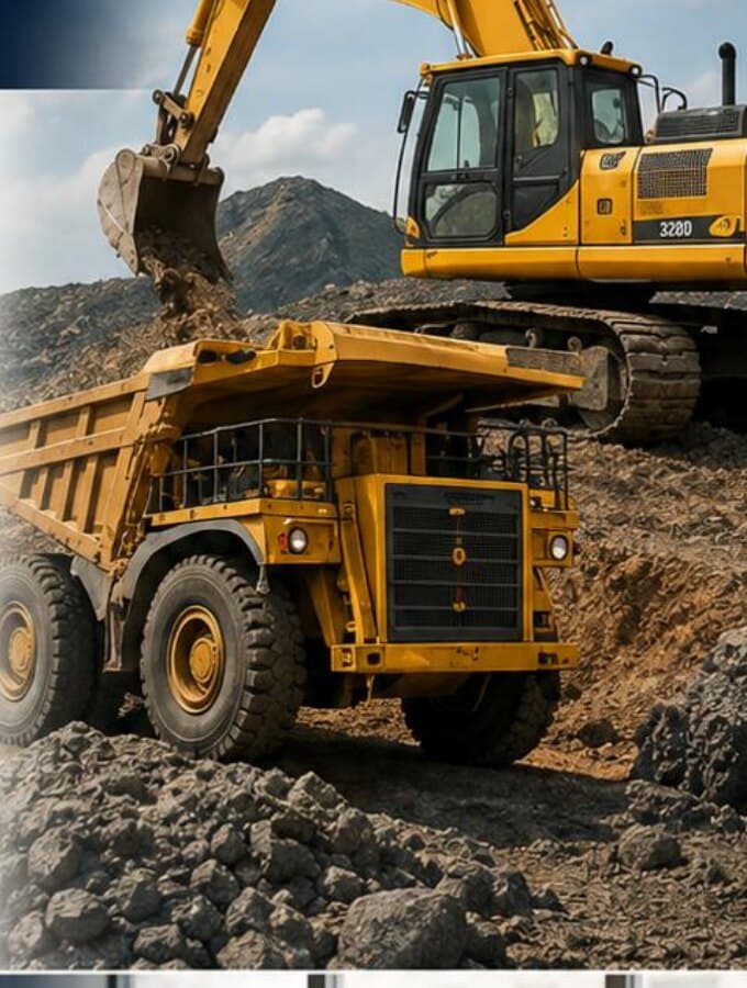 Hydraulic excavator filling a rigid dump truck
