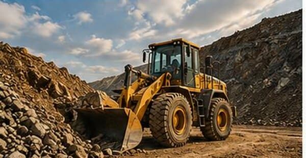 Hydraulic excavator filling a rigid dump truck